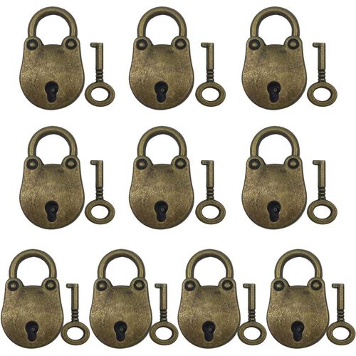 SHIBA-10 Pièces Vintage Cadenas Mini Serrure à Clé avec Clés Archaize Cadenas Durable en Métal Serrure à Clé pour Ordinateur Porta[2