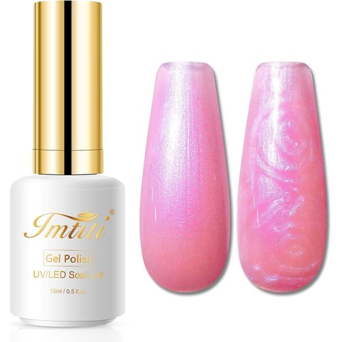 Shiba-Vernis Semi Permanent Perle, 15ml Rose Vif Nacré Perle Vernis Gel Uv Semi Permanent Uv Led Soak Off Gel Nail Polish French V[1 