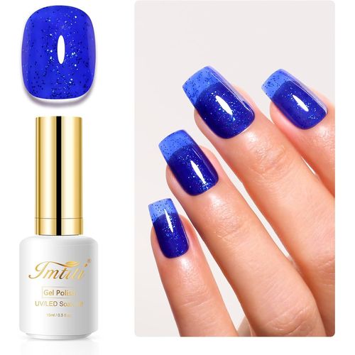 Shiba-Vernis Semi Permanent Pailleté, 15ml Bleu Foncé Irisé Pailleté Vernis Gel Uv Semi Permanent Uv Led Soak Off Gel Nail Polish [1 
