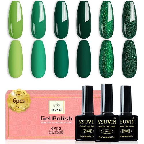 Shiba-Vernis Semi Permanent, 6 Couleurs Émeraude Vert Crystal Olive Foncé Velvet Vert Forêt Green Pailleté Vernis À Ongles Soak Of[8 