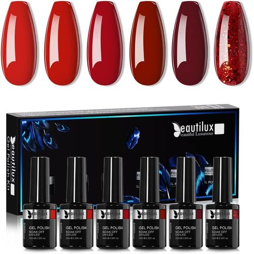 Shiba-Beautilux Vernis Semi Permanent, 6 Couleurs 10ml Soak Off Vernis Gel Uv Semi Permanent Rouge Bourgogne Rouge Foncé, Vernis À[8 