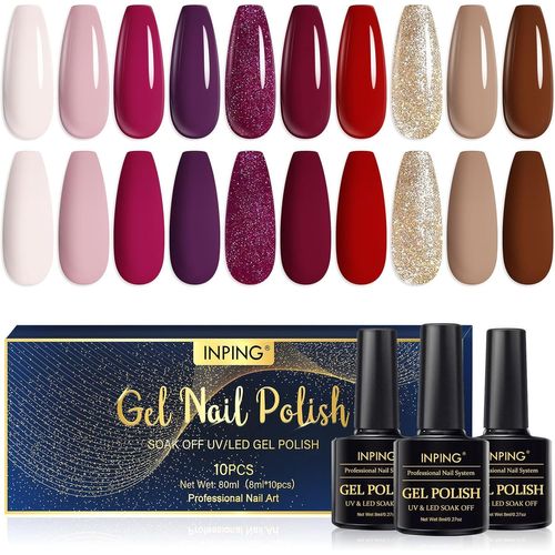 Shiba-Vernis Semi Permanent, 10 Couleurs Rouge Beige Rose Clair Violet Foncé Marron Doré Pailleté Soak Off Uv/Led Vernis À Ongles,[5 