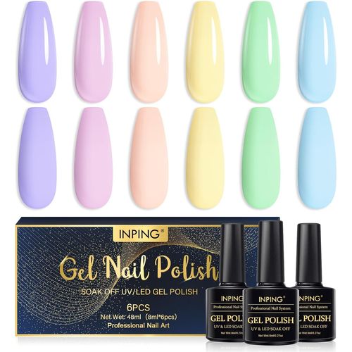 Shiba-Vernis Semi Permanent Pastel, 6 Couleurs Vert Rose Violet Bleu Macaron Vernis À Ongles, Gel Uv Semi Permanent Soak Off Uv/Le[5 