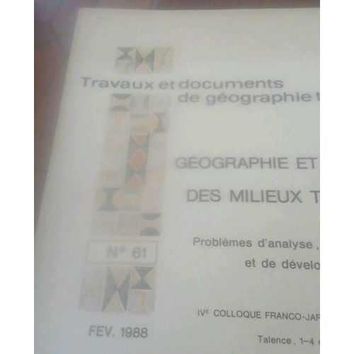 Travaux Et Documents De Géographie Tropicale Numéro 61