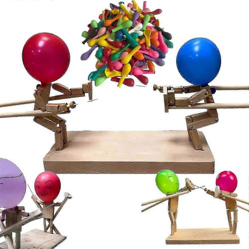 Balloon Bamboo Man Battle - 2024 Nouvelles marionnettes d¿escrime en bois faites à la main, jeu de bataille de bots en bois pour 2 joueurs, combat de ballons rapide, frappe un ballon
