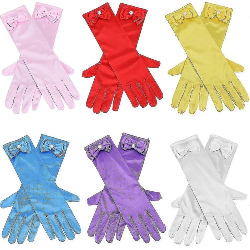 Gants D¿Habillage De Fille 6 Paires, Gants De Noeud Papillon En Satin Soyeux Pour Enfants Cadeau De Robe De Princesse