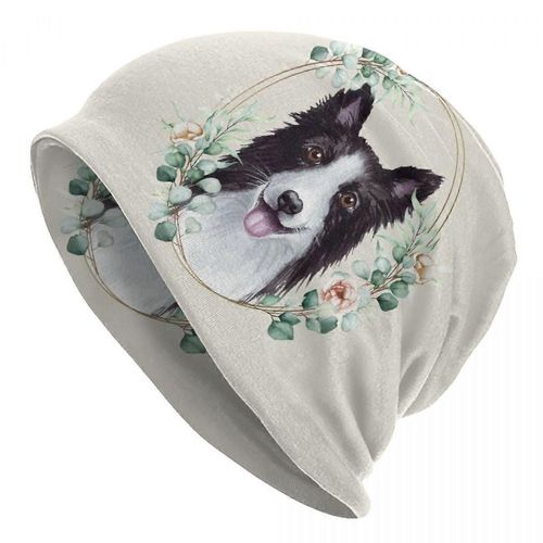 Border Collie Dog In Floral Gold Wreath Skullies Beanies Caps Men Women Unisexe Streetwear Winter Warm Knit Hat Adult Bonnet Hats