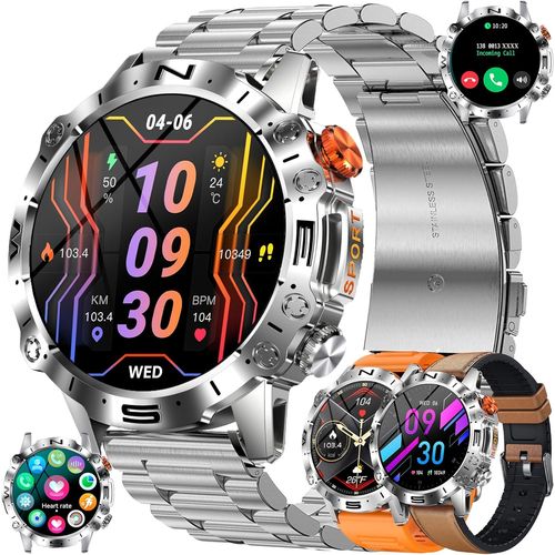 Ytseazn-1,43"" Amoled Montre Connectée Homme Avec Appel Bluetooth 5.1/Numérotation,3 Bracelets,Smartwatch Avec 123 Sportifs Cardiofrequencemètre Moniteur De Sommeil,Fitness Tracker Pour Android Ios(Argent)