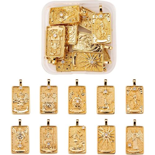 Ytseazn-10 Pièces Or Tarot Carte Pendentif Antique Laiton Rectangle Amulettes Femmes Filles Diy Bracelet Boucles D'oreilles Collier Porte-Clés Fabrication