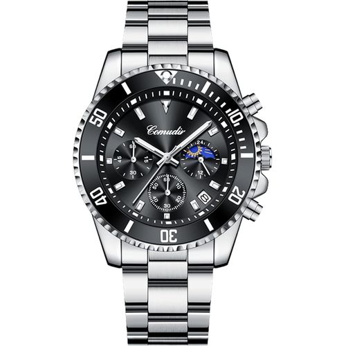 Ytseazn-Montres Hommes Acier Inoxydable,Lumineuses Classique Montres Pour Hommes Quartz,Analogique Montre 50m Etanche Avec Chronographe Alarme Date Noir
