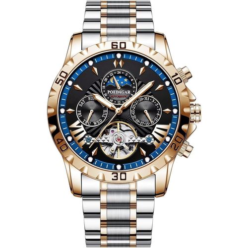 Ytseazn-Tourbillon Montre Pour Homme À Remontage Automatique-Bracelet En Acier Inoxydable-Phase De La Lune-Montre Mécanique-Affichage Analogique De La Date