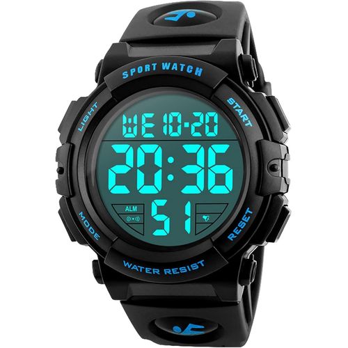 Ytseazn-Montre Homme Digitale Sport Militaire,50m Multifonction Étanche Led Lumière Alarme Calendrier Alarme Calendrier Chronomètre 12/24h Bleu