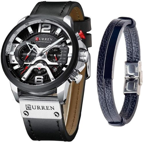 Ytseazn-Montre À Quartz Pour Homme Avec Chronographe Et Bracelet Tendance-Montre Analogique De Luxe-Cadeau Pour Papa Ou Petit Ami,Noir,Montre À Quartz,Chronographe