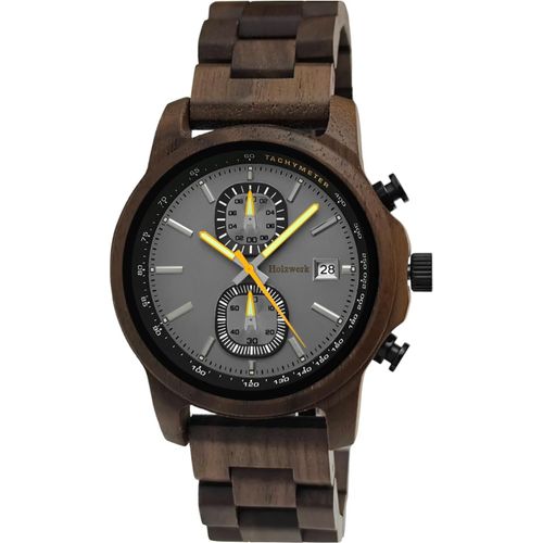 Ytseazn-Montre De Designer Pour Homme Fabriquée À La Main-En Bois Naturel-Chronographe-Montre À Quartz Analogique-Gris Et Noir-Date En Bois,Gris Et Marron