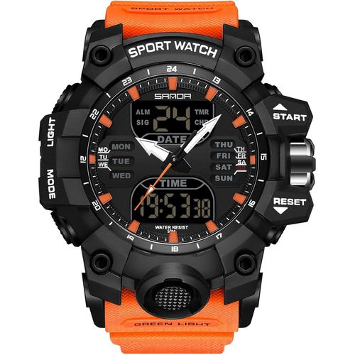 Ytseazn-Montre Bracelet Militaire Homme Montre De Poignet Mode Sport Montre Multifonction Électronique Montre Digitale Quartz Montre Double Affichage 50m Étanche