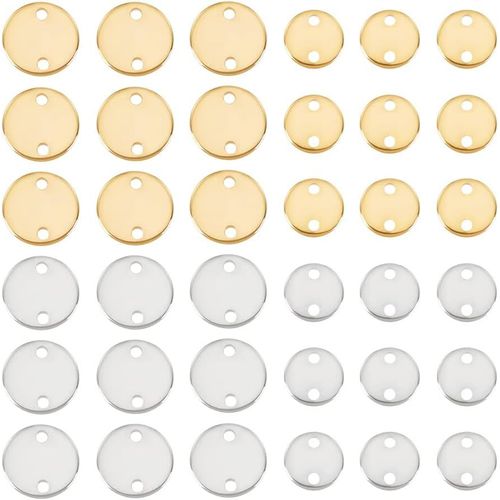 Ytseazn-9 Pcs 10/12/16mm Estampage Étiquette Vierge Pendentifs En Acier Inoxydable Métal Estampage Kit Blancs Gravure Breloques Plat Rond Connecteur Breloques Fabrication De Bijoux
