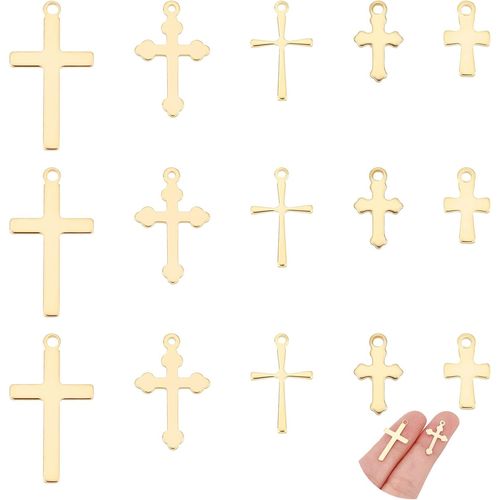 Ytseazn-50 Pièces 5 Styles Breloques Croix Breloques Doré Ankh Croix Breloques Acier Inoxydable Breloque Métal Breloque Pendentifs Pour Femmes Fabrication De Bijoux Longueur 12-23 Mm