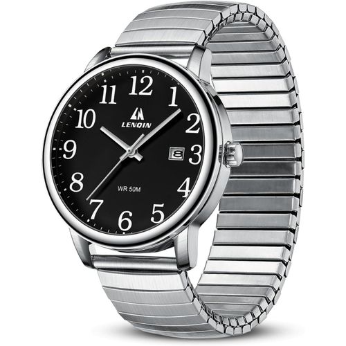 Ytseazn-Montre Homme En Acier Inoxydable Avec Grand Cadran Numérique,Facile À Lire,Montre À Quartz Étanche Pour Hommes
