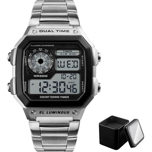 Ytseazn-Montre Numérique Pour Homme Avec Rétro-Éclairage En Acier Inoxydable-Montre De Sport 50m Étanche Et Élégante,Affichage Lumineux Led Montre S Multifonctionnelle