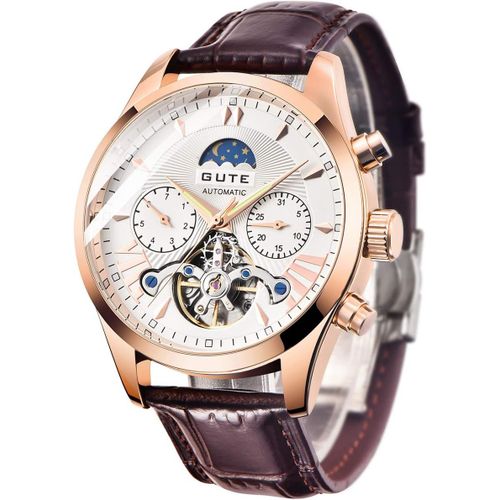 Ytseazn-Montre Homme,Mécanique Montre,Remontage Automatique Chronographe Montres,Classique D'affaires Montres,Hommes Marque De Casual De Mode Montre-Bracelet Sport En Cuir Montre