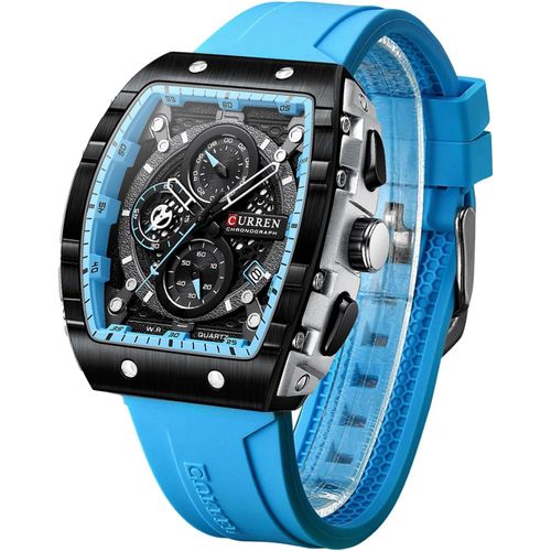Ytseazn-Montre Analogique À Quartz Pour Homme-Grand Cadran Rectangulaire-Bracelet En Silicone-Étanche-Calendrier-Date