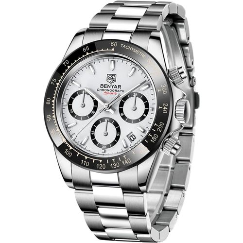 Ytseazn-Montre Homme Benyar Mode Quartz Mouvement Chronographe Affaires Étanche Et Résistant Aux Rayures Bracelet En Acier Inoxydable Loisirs Sports Montres Pour Hommes