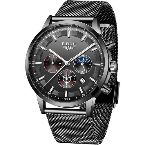 Ytseazn-Hommes Montres Mode Noir Acier Inoxydable Imperméable Chronographe Quartz Analogique Regarder Pour Homme Affaires Habiller Regarder