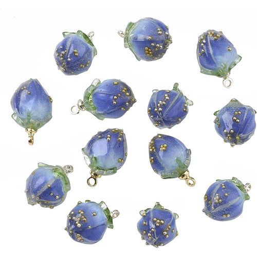 Ytseazn-10pcs Résine Transparente Bourgeon De Rose Breloques Fleur Pendentifs Avec Bélières Pour La Fabrication De Bijoux Boucles D'oreilles Colliers Bracelets Bricolage(Bleu)