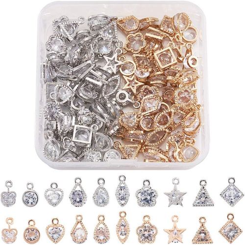 Ytseazn-Lot De 80 Pendentifs En Forme De Boîte En Oxyde De Zirconium Transparent-Breloques Pendantes En Alliage-Or Clair Et Platine-Pour Bracelet,Collier,Boucles D'oreilles,Fabrication De Bijoux