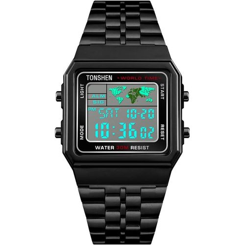 Ytseazn-Unisexe Plastique Caisse Et Acier Inoxydable Ruban Digitale Montre Homme Et Femme Multifonctionnelnel Led Double Temps Alarme Chronomètre Outdoor Sport Montres Bracelet