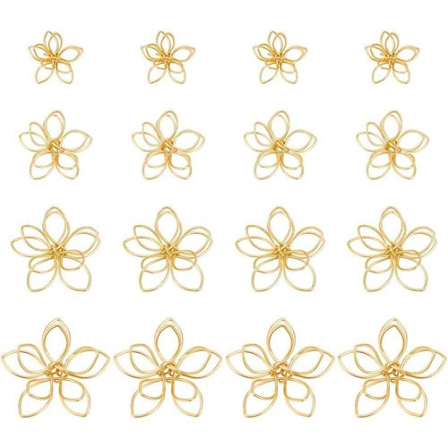 Ytseazn-24 Pièces 4 Tailles Breloques De Connecteur En Laiton Plaqué Or 18k,Pendentif Fleur Creuse,Pendentif Texturé De Fleur En Laiton Pour L'artisanat De Bricolage,Bracelets,Collier Faisant