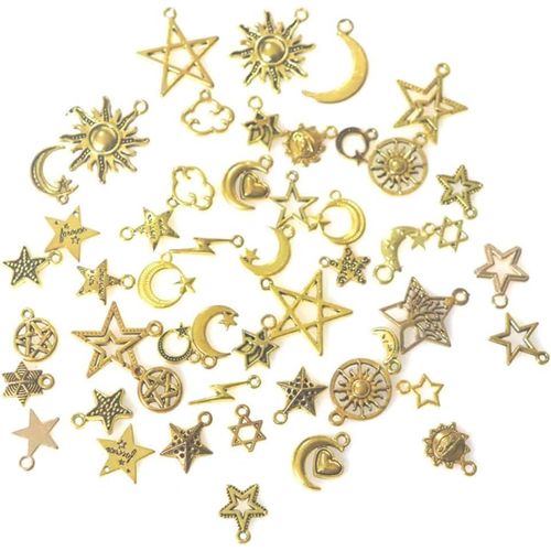 Ytseazn-Lot De 50 Pendentifs À Breloques,Kit De Pendentif De Connexion Étoile Lune Soleil,Breloque En Laiton Pour La Fabrication De Bijoux,Colliers,Bracelets,Boucles D'oreilles
