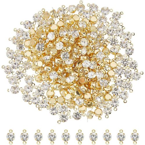 Ytseazn-200pcs Square Zirconia Connector Charms En Strass Doré Pendentifs Bracelet Collier Connecteur Liens Carrés En Laiton Zirconium Connecteur De Breloques Rondes En Cristal De Diamant Bijoux