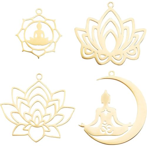 Ytseazn-4 Pcs 4 Styles 201 Breloques Acier Inoxydable Breloques Lotus 21.5-32 Mm Pendentifs Doré Breloques Lune Fleur Dangle Breloques Pour Diy Création De Bijoux