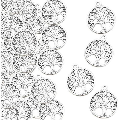 Ytseazn-Lot De 120 Breloques Pour Arbre De Vie,Bijoux Pour Collier De Bricolage,Arbre De Vie,Accessoires De Bijouterie Pour Baptême/Communion/Mariage,Mixed Size,Métal,Pas De Gemme