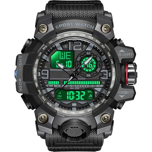 Ytseazn-Montre De Sport Pour Homme,50m Etanche Numérique Digitale Montre Avec Led Lumière Alarme Et Course À Pied Calendrier Date Noir