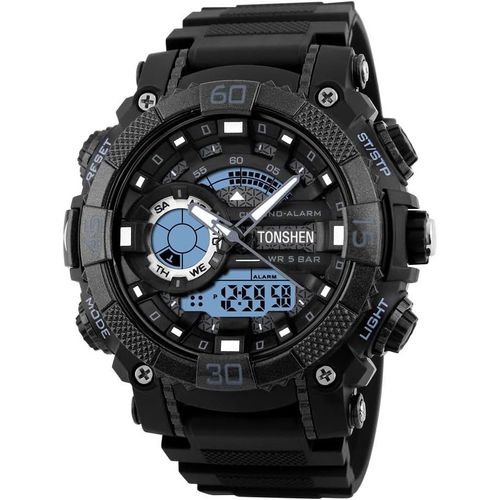 Ytseazn-Sport Montre Bracelet Hommes Garçon Digital 50m Etanche Led Double Temps Analogique Quartz Mode Outdoor Militaire Tactique Plastique Caoutchouc Montres Homme