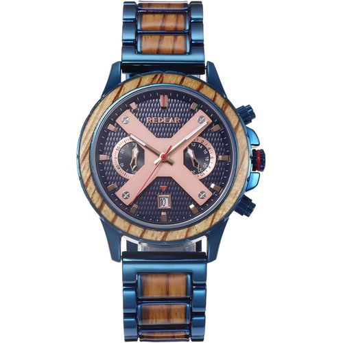 Ytseazn-Montre En Bois Pour Hommes Chronographe Quartz Avec Bracelet En Acier Bois Naturel Montre Bracelet Fashion Étanche Montre Légère