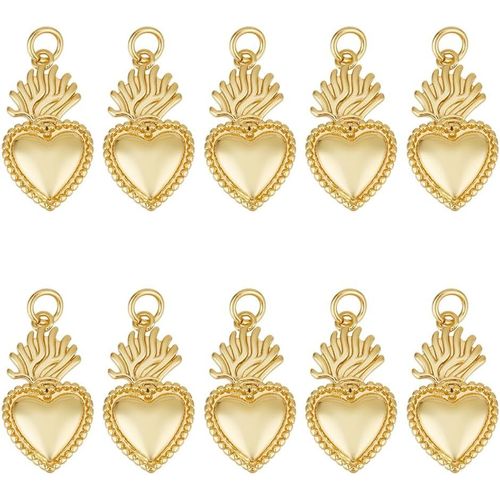 Ytseazn-10 Pcs Sacré Coeur Charms En Laiton Doré Pendentifs Charms Avec Coeur Pendentifs Charms Pour La Fabrication De Bijoux Boucles D'oreilles Colliers Artisanat Diy Hole¿3.5mm