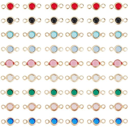 Ytseazn-54pcs 9 Couleurs Connecteur Breloques En Laiton Strass,Pendentifs De Connecteur En Cristal Breloques À Maillons Plats Et Ronds En Pierre Pour Fabrication De Colliers Et Bracelets,Bijoux