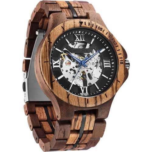 Ytseazn-Montre Pour Homme-Design Classique-En Bois-Automatique-Squelette-Montre Mécanique Lumineuse Et Étanche