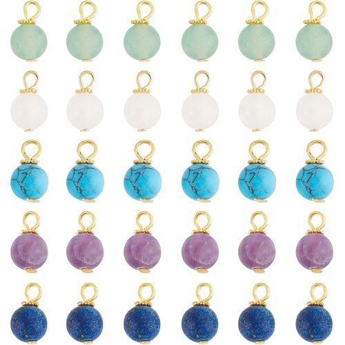 Ytseazn-60 Pièces 8mm Breloques De Pierres Précieuses Rondes Breloques En Pierre Naturelle Givrée Breloques Synthétiques Teintes Pour La Fabrication De Bijoux De Collier