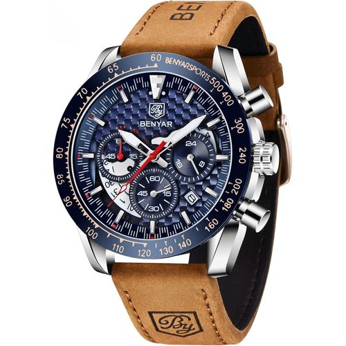 Ytseazn-Montre Homme Etanche Chronographe Lumineuses Classique Montres Bracelet En Cuir Grand Cadran Date Analogique Homme Cadeau Élégant