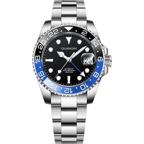 Ytseazn-Guanqin Hommes Montre Mécanique Automatique Gmt Mouvement Nh34 Acier Inoxydable Synthétique Saphir Imperméabilie Lumineux Montre Analogique À Remontage Automatique