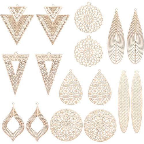 Ytseazn-32 Pcs Laiton Or Clair Boho Filigrane Pendentif En Acier Inoxydable Larme Ronde Breloques Boho Filigrane Pendentif Fabrication De Bijoux Breloques Boucle D'oreille Breloques Cadeau