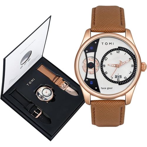 Ytseazn-Montre Homme Bracelet Cuir Analogique Montre Avec Boîte Étanche Date Quartz Montre Pour Homme Moderne,Cadeau Homme