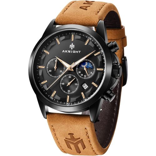 Ytseazn-Montre Homme Mode Chronographe Étanch Analogique Quartz Acier Inoxydable Casual Cuir Montres Bracelet