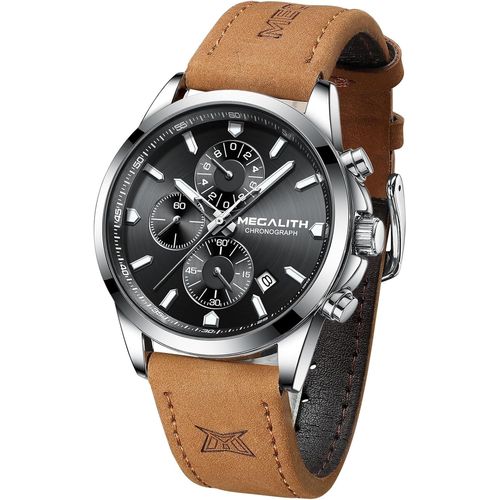 Ytseazn-Megalith Montre Homme Argent Acier Etanche Montres Chronographe Analogique Quartz Montre Bracelet Homme Mode Lumineux Calendrier