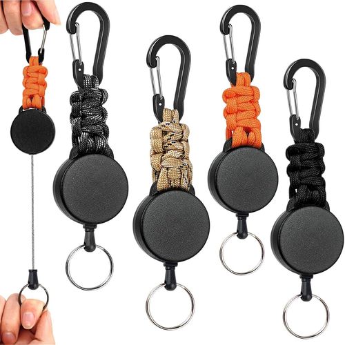 Ytseazn-Lot De 4 Porte-Clés Rétractables,Porte-Clés Extensibles,Porte Badge Enrouleur Acier Extensible De 65 Cm,Pour Pantalons Et Ceintures Porte Clés Porte Badge De Carte D'identité