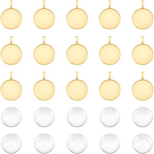 Ytseazn-15 Ensemble Breloques Cabochons Ronds Dorés Acier Inoxydable Kit De Fabrication De Pendentifs En Forme De Dôme Vierge Tasses À Bord Uni Avec Plateaux À Cabochons En Verre Pour De Bijoux